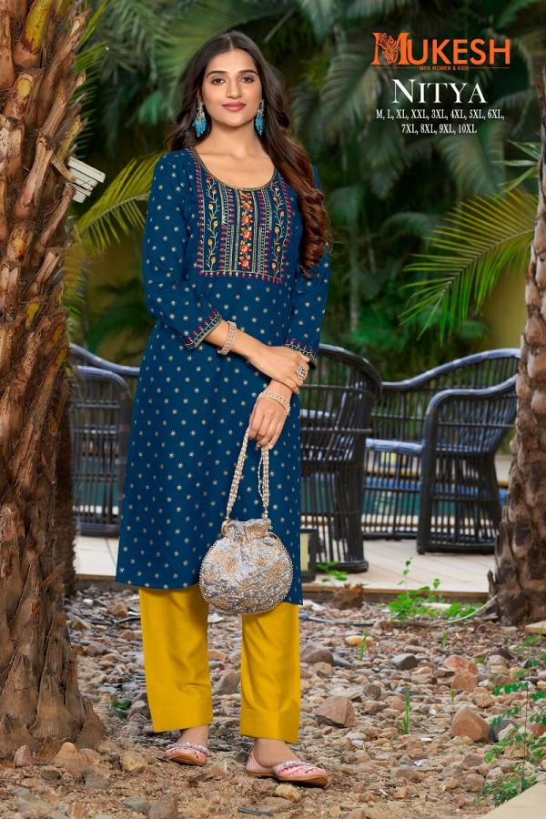 Mukesh Nitya Rayon Gold Print Embroidered Kurti Collection